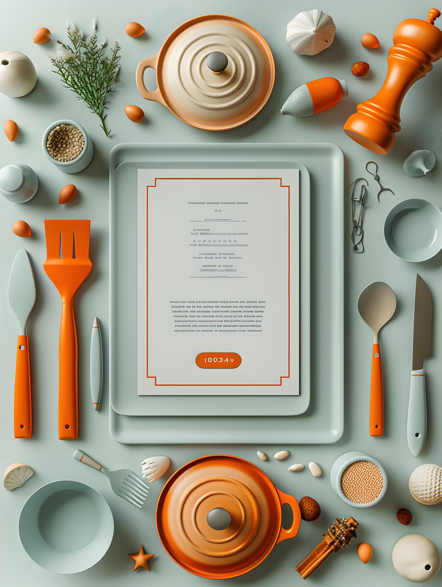 Set di utensili e ricetta su tavolo